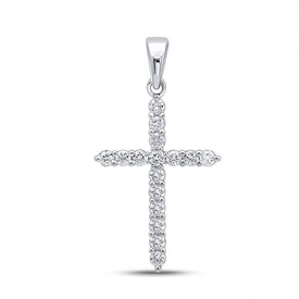 Radiant Cross of Brilliance: 10kt White Gold Womens Round Diamond Cross Pendant 1/4 Cttw - Splendid Jewellery
