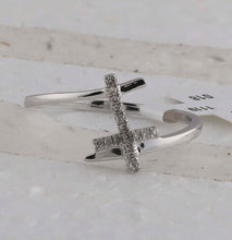 Load image into Gallery viewer, Radiant Cross of Diamonds Ring | 10kt White Gold Womens Round Diamond Cross Ring 1/12 Cttw | Splendid Jewellery Front view from the 10Kt White Gold Womens Round Diamond Cross Ring 1 12 Cttwpin228243 collection by Splendid Jewellery