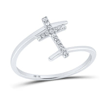Load image into Gallery viewer, Radiant Cross of Diamonds Ring | 10kt White Gold Womens Round Diamond Cross Ring 1/12 Cttw | Splendid Jewellery - Splendid Jewellery