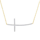 Radiant Cross of Elegance: 10kt Yellow Gold Womens Round Diamond Horizontal Pendant - Splendid Jewellery