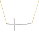 Radiant Cross of Elegance: 10kt Yellow Gold Womens Round Diamond Horizontal Pendant - Splendid Jewellery