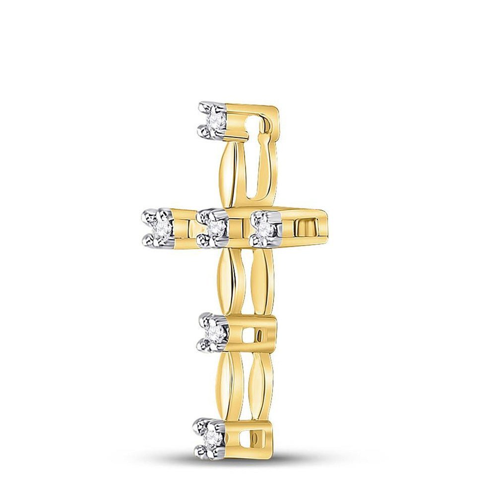 Radiant Cross of Eternity: 10kt Yellow Gold Womens Round Diamond Cross Pendant 1/20 Cttw - Splendid Jewellery