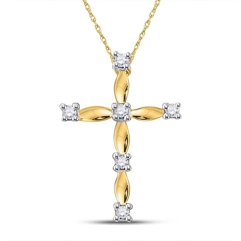 Radiant Cross of Eternity: 10kt Yellow Gold Womens Round Diamond Cross Pendant 1/20 Cttw - Splendid Jewellery