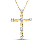 Radiant Cross of Eternity: 10kt Yellow Gold Womens Round Diamond Cross Pendant 1/20 Cttw - Splendid Jewellery