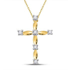 Radiant Cross of Eternity: 10kt Yellow Gold Womens Round Diamond Cross Pendant 1/20 Cttw - Splendid Jewellery