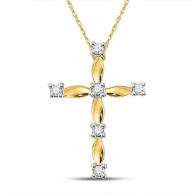 Radiant Cross of Eternity: 10kt Yellow Gold Womens Round Diamond Cross Pendant 1/20 Cttw - Splendid Jewellery