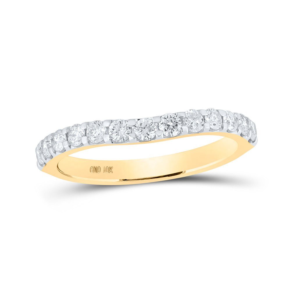 Radiant Curves: 10kt Yellow Gold Womens Round Diamond Band Ring 1/2 Cttw - Splendid Jewellery