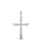 Radiant Devotion: 10kt White Gold Womens Round Diamond Cross Pendant 3/8 Cttw - Splendid Jewellery