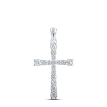 Load image into Gallery viewer, Radiant Devotion: 10kt White Gold Womens Round Diamond Cross Pendant 3/8 Cttw - Splendid Jewellery