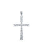 Radiant Devotion: 10kt White Gold Womens Round Diamond Cross Pendant 3/8 Cttw - Splendid Jewellery