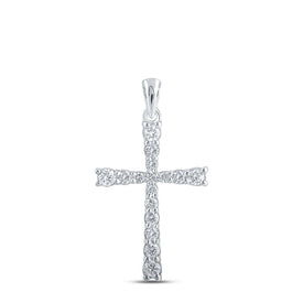 Radiant Devotion: 10kt White Gold Womens Round Diamond Cross Pendant 3/8 Cttw - Splendid Jewellery