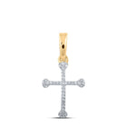 Radiant Devotion: 10kt Yellow Gold Womens Round Diamond Cross Pendant - Splendid Jewellery