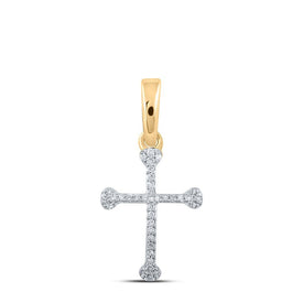 Radiant Devotion: 10kt Yellow Gold Womens Round Diamond Cross Pendant - Splendid Jewellery