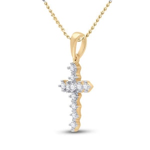 Radiant Devotion: 14kt Yellow Gold Womens Round Diamond Cross Pendant - Splendid Jewellery