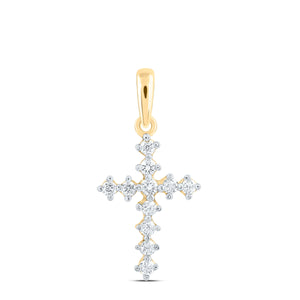 Radiant Devotion: 14kt Yellow Gold Womens Round Diamond Cross Pendant - Splendid Jewellery