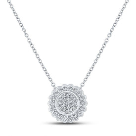 Radiant Diamond Cluster Necklace | 10kt White Gold Womens Round Diamond Pendant 1/5 Cttw | Splendid Jewellery - Splendid Jewellery