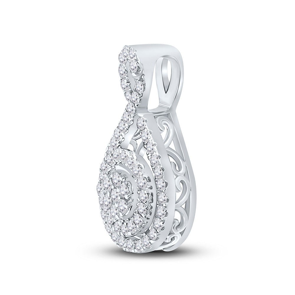 Radiant Diamond Cluster Pendant | 14kt White Gold Womens Round Diamond Cluster Pendant 1/4 Cttw | Splendid Jewellery - Splendid Jewellery