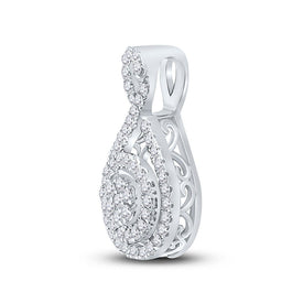 Radiant Diamond Cluster Pendant | 14kt White Gold Womens Round Diamond Cluster Pendant 1/4 Cttw | Splendid Jewellery - Splendid Jewellery