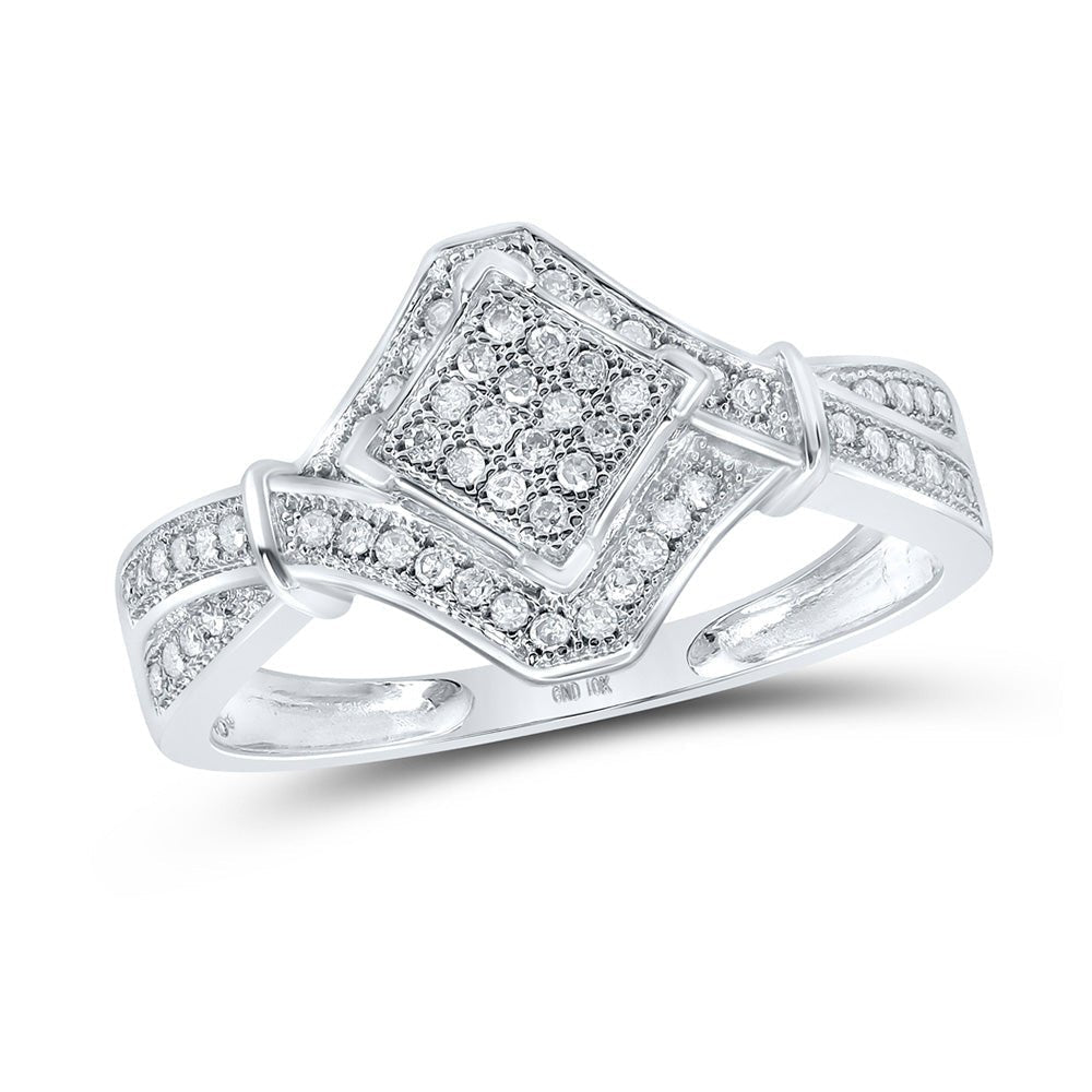 Radiant Diamond Cluster Ring | 10kt White Gold Womens Round Diamond Offset Square Ring 1/5 Cttw | Splendid Jewellery - Splendid Jewellery