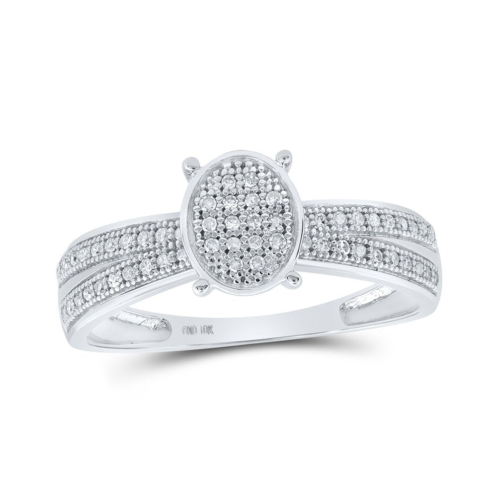 Radiant Diamond Cluster Ring | 10kt White Gold Womens Round Diamond Oval Ring 1/6 Cttw | Splendid Jewellery - Splendid Jewellery