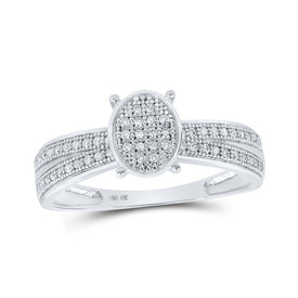 Radiant Diamond Cluster Ring | 10kt White Gold Womens Round Diamond Oval Ring 1/6 Cttw | Splendid Jewellery - Splendid Jewellery