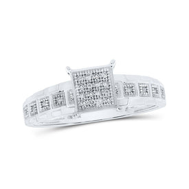 Radiant Diamond Cluster Ring | 10kt White Gold Womens Round Diamond Square Ring 1/12 Cttw - Splendid Jewellery