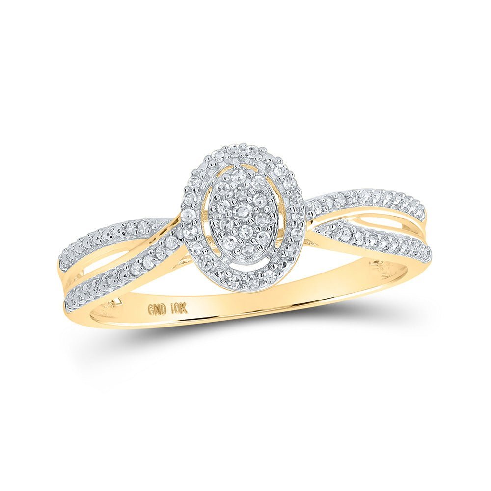 Radiant Diamond Cluster Ring | 10kt Yellow Gold Womens Round Diamond Oval Ring 1/10 Cttw | Splendid Jewellery - Splendid Jewellery