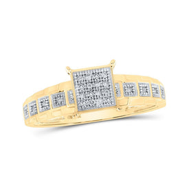 Radiant Diamond Cluster Ring | 10kt Yellow Gold Womens Round Diamond Square Ring 1/12 Cttw | Splendid Jewellery - Splendid Jewellery