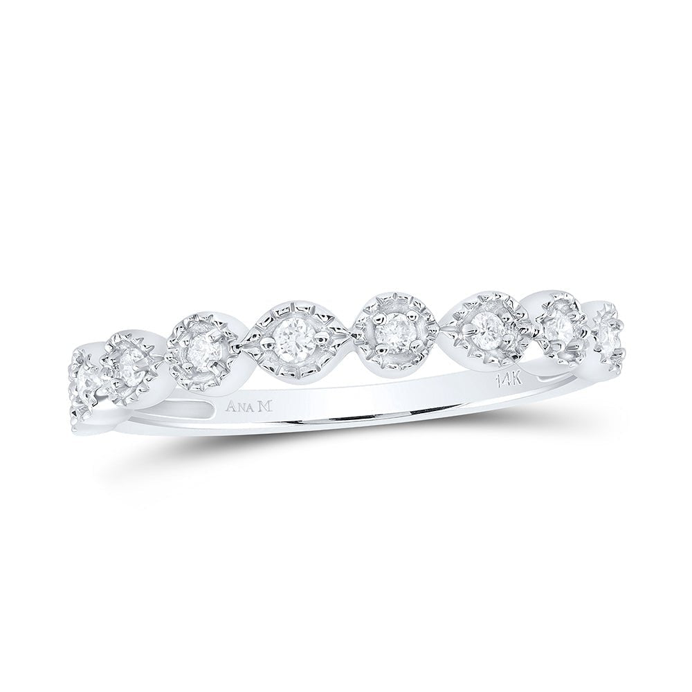 Radiant Diamond Elegance: 14kt White Gold Women's Round Diamond Stackable Band Ring 1/10 Cttw - Splendid Jewellery
