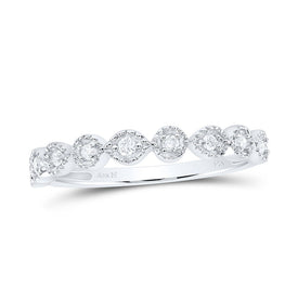 Radiant Diamond Elegance: 14kt White Gold Women's Round Diamond Stackable Band Ring 1/10 Cttw - Top View