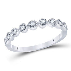 Radiant Diamond Elegance: 14kt White Gold Women's Round Diamond Stackable Band Ring 1/10 Cttw - Splendid Jewellery