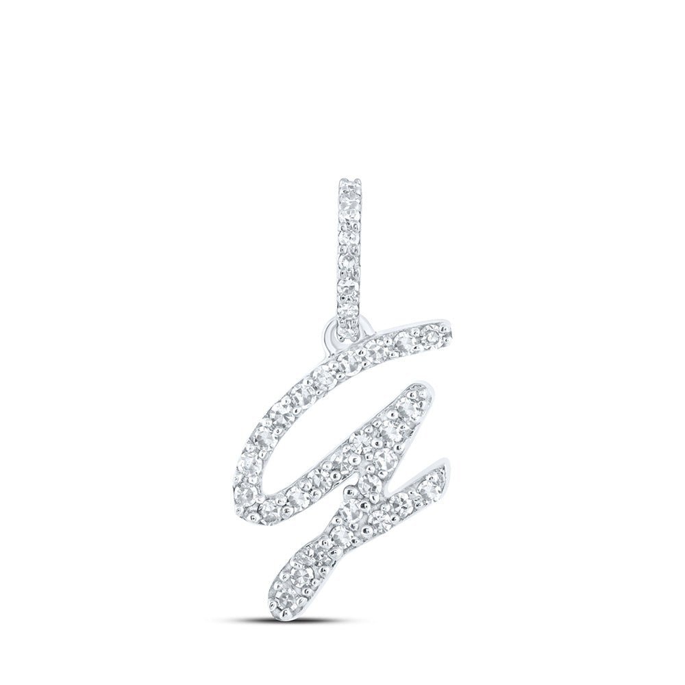 Radiant Diamond Initial Pendant | 10kt White Gold Womens Round Diamond G Initial Letter Pendant 1/8 Cttw | Splendid Jewellery - Splendid Jewellery