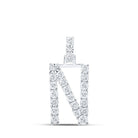 Radiant Diamond Initial Pendant - 10kt White Gold Womens Round Diamond N Initial Letter Pendant 1/8 Cttw - Splendid Jewellery
