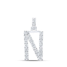 Load image into Gallery viewer, Radiant Diamond Initial Pendant - 10kt White Gold Womens Round Diamond N Initial Letter Pendant 1/8 Cttw - Splendid Jewellery
