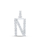 Radiant Diamond Initial Pendant - 10kt White Gold Womens Round Diamond N Initial Letter Pendant 1/8 Cttw - Splendid Jewellery