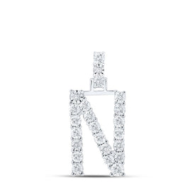 Radiant Diamond Initial Pendant - 10kt White Gold Womens Round Diamond N Initial Letter Pendant 1/8 Cttw - Splendid Jewellery