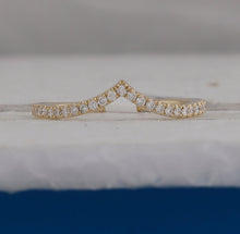 Load image into Gallery viewer, Radiant Diamond Stacking Band - 10kt Yellow Gold Chevron Ring with Sparkling Diamonds product Top View from Splendid Jewellery