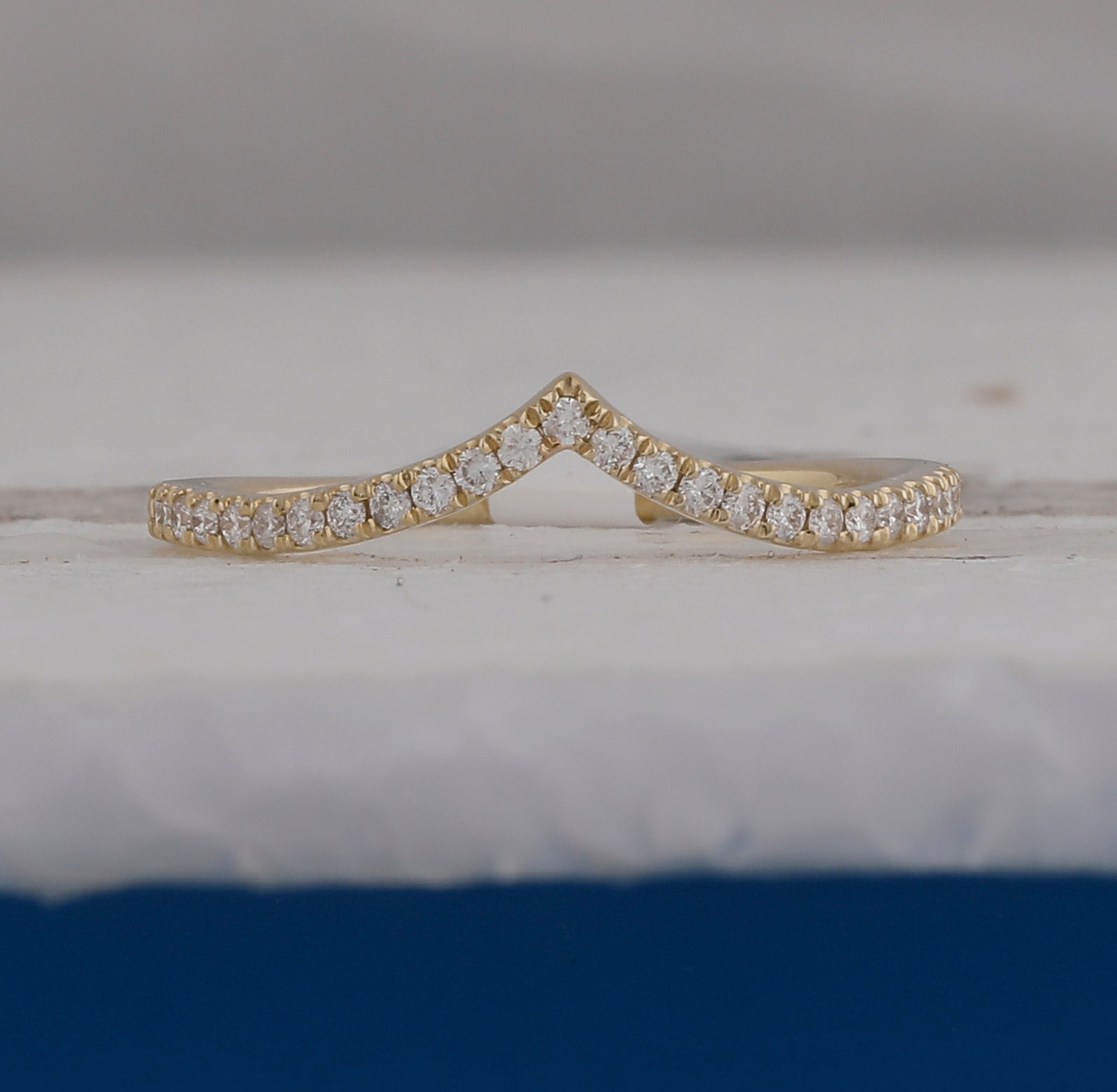 Radiant Diamond Stacking Band - 10kt Yellow Gold Chevron Ring with Sparkling Diamonds - Splendid Jewellery