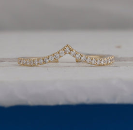 Radiant Diamond Stacking Band - 10kt Yellow Gold Chevron Ring with Sparkling Diamonds - Splendid Jewellery