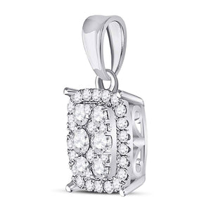 Radiant Diamond Symphony Pendant | 14kt White Gold Womens Round Diamond Rectangle Cluster Pendant 1/4 Cttw - Splendid Jewellery