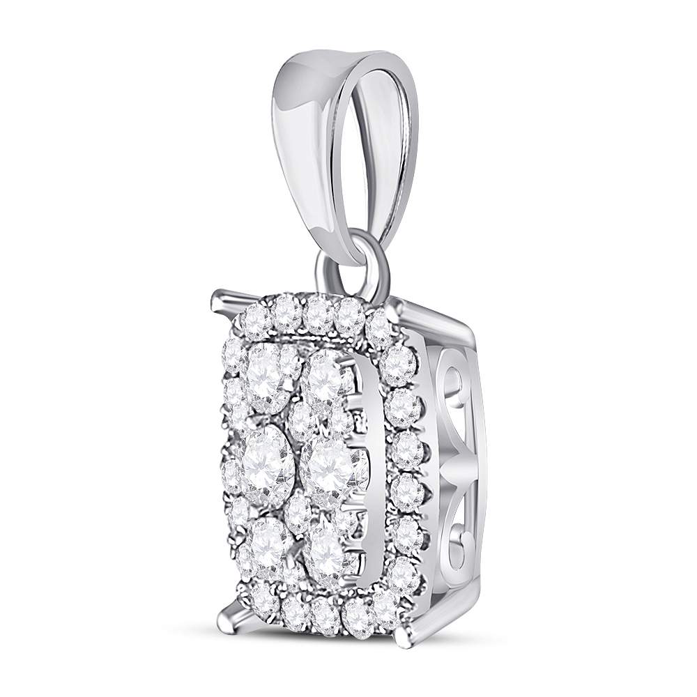Radiant Diamond Symphony Pendant | 14kt White Gold Womens Round Diamond Rectangle Cluster Pendant 1/4 Cttw - Splendid Jewellery