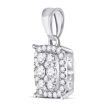 Load image into Gallery viewer, Radiant Diamond Symphony Pendant | 14kt White Gold Womens Round Diamond Rectangle Cluster Pendant 1/4 Cttw  Side View from Splendid Jewellery