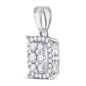 Radiant Diamond Symphony Pendant | 14kt White Gold Womens Round Diamond Rectangle Cluster Pendant 1/4 Cttw - Splendid Jewellery