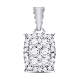 Radiant Diamond Symphony Pendant | 14kt White Gold Womens Round Diamond Rectangle Cluster Pendant 1/4 Cttw - Splendid Jewellery