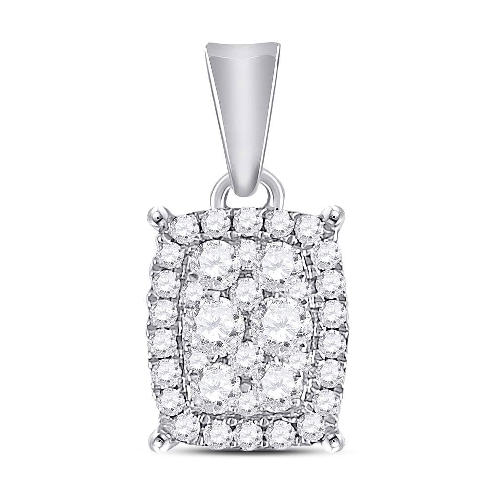 Radiant Diamond Symphony Pendant | 14kt White Gold Womens Round Diamond Rectangle Cluster Pendant 1/4 Cttw - Splendid Jewellery