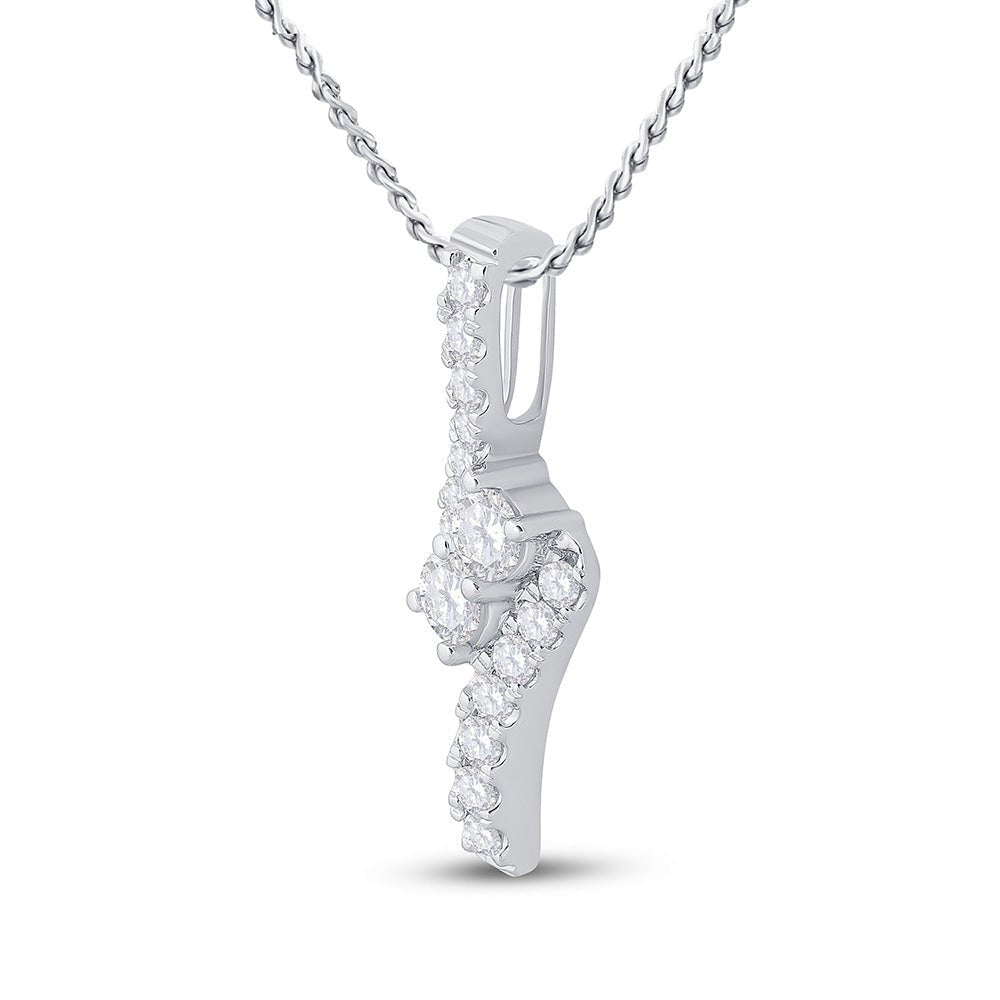 Radiant Duo Diamond Pendant | 14kt White Gold Womens Round Diamond 2 - stone Pendant 1 Cttw - Splendid Jewellery