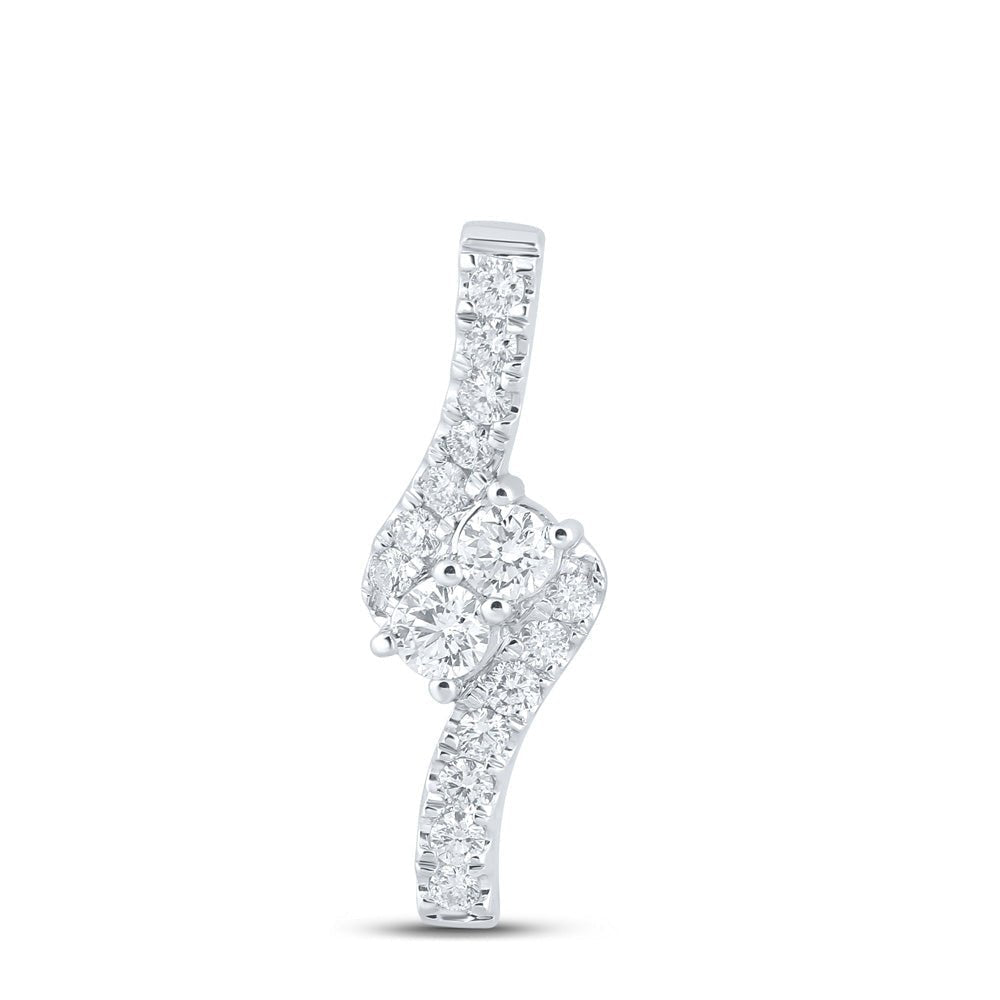 Radiant Duo Diamond Pendant | 14kt White Gold Womens Round Diamond 2 - stone Pendant 1 Cttw - Splendid Jewellery