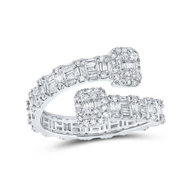 Radiant Elegance | 10kt White Gold Baguette and Round Diamond Square Cuff Band Ring 1 Cttw - Splendid Jewellery