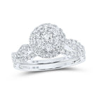 Radiant Elegance: 10kt White Gold Diamond Cluster Bridal Wedding Ring Band Set - Splendid Jewellery