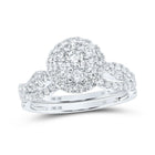 Radiant Elegance: 10kt White Gold Diamond Cluster Bridal Wedding Ring Band Set - Splendid Jewellery